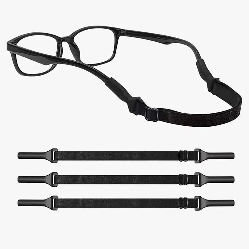 Black adjustable glasses cord with silicone ends for securing spectacles or sunglasses