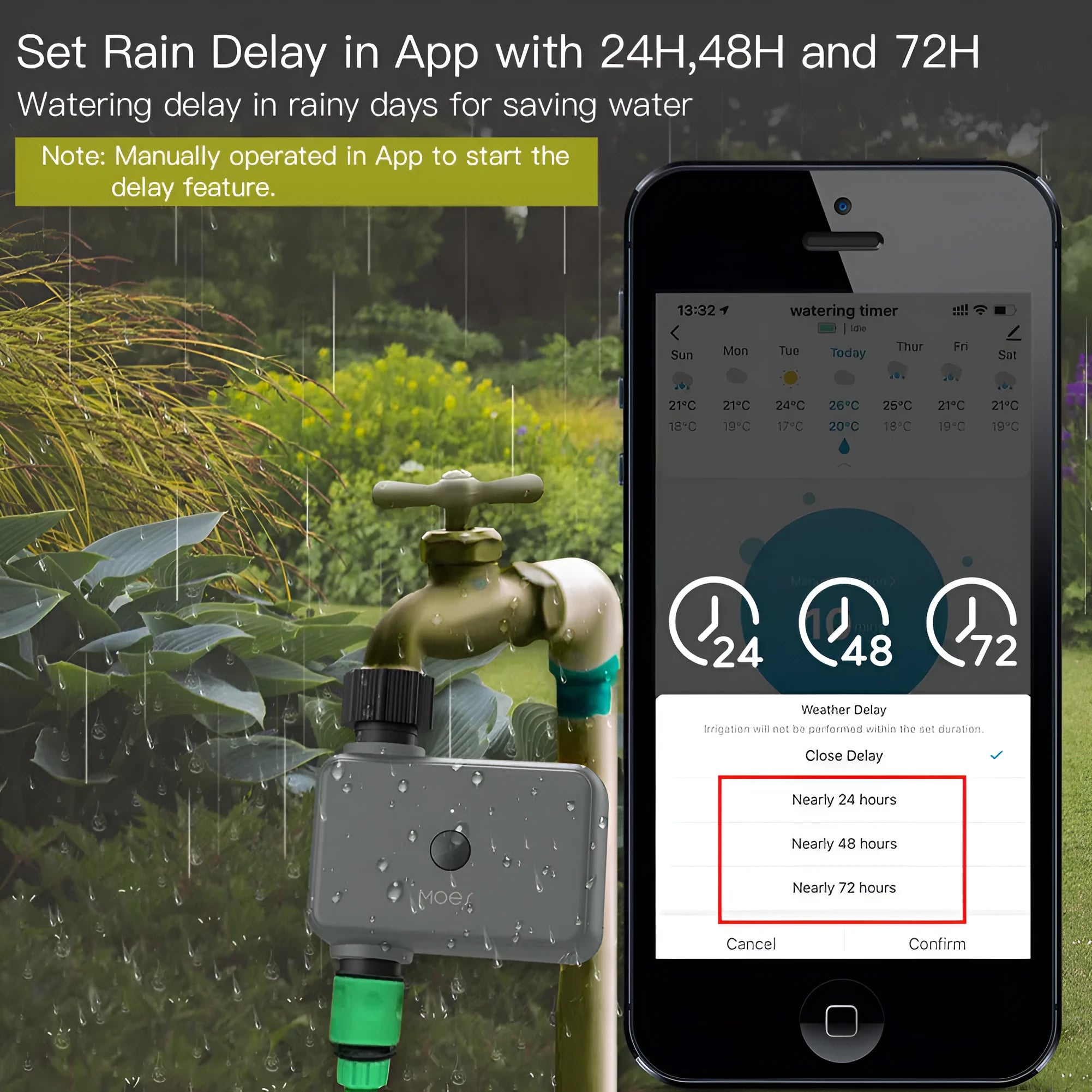 Bluetooth smart garden sprinkler timer for hose faucet with smartphone app display