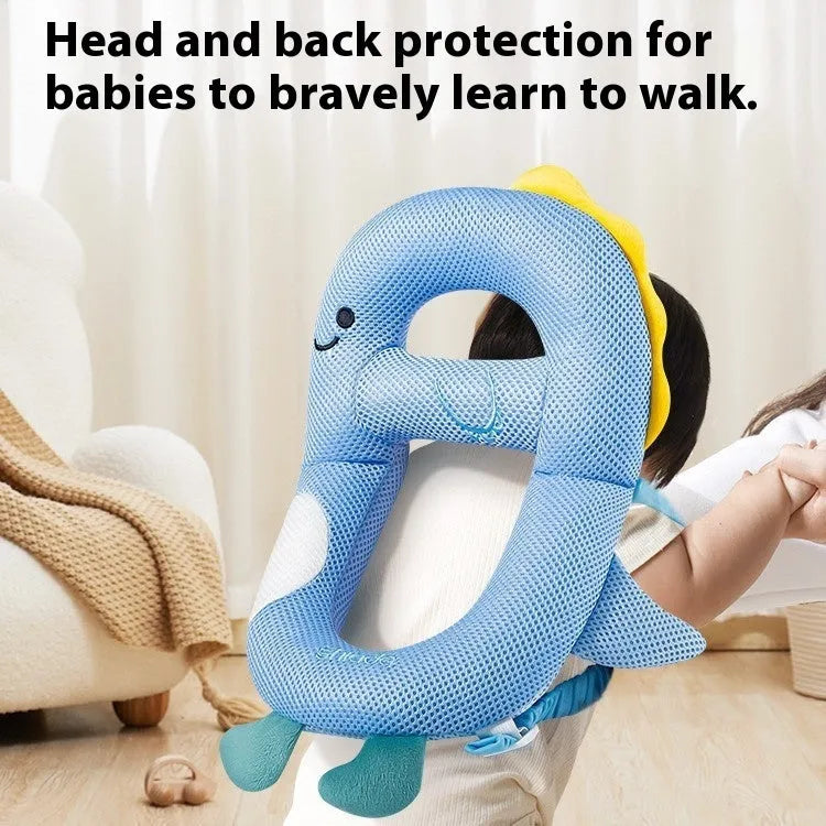Baby wearing cartoon dinosaur anti-collision pillow for toddler fall protection