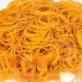 500g pack of yellow rubber bands showing multiple diameter sizes from 16mm to 70mm