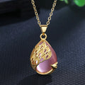 Green chalcedony imitation crystal peacock pendant on copper electroplated frame, single pendant style without chain, simple fu character design