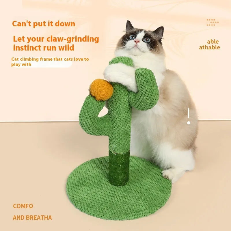 Green Masson cactus design cat scratching post and climber with sisal scratching surfaces.