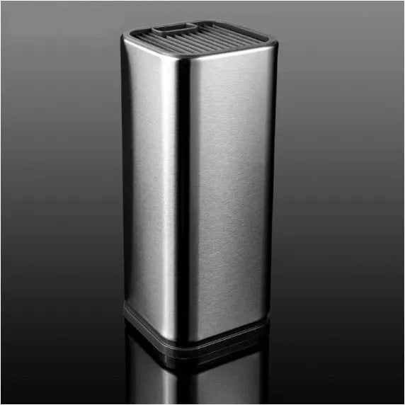 Black and white kitchen tool holder with stainless steel construction and detachable drainage base