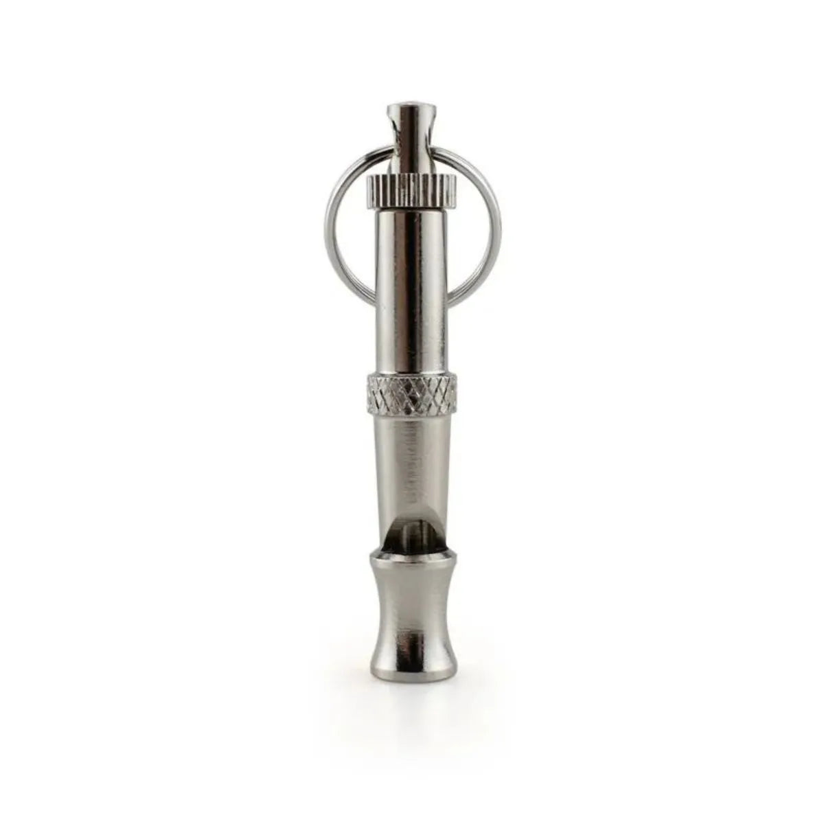 Metallic adjustable ultrasonic dog whistle for bark control and training with brass electroplated nickel construction