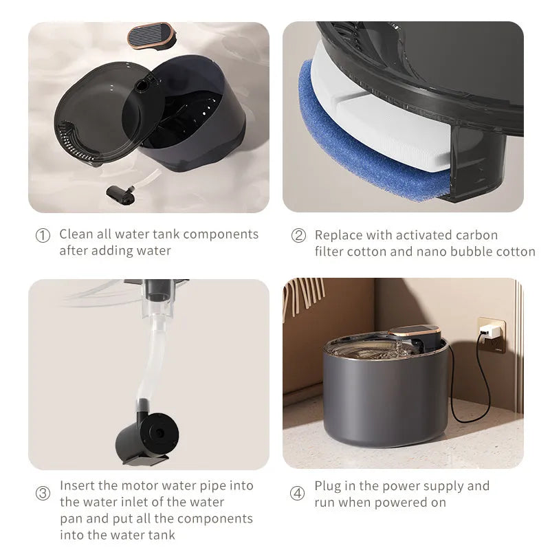 Automatic pet water fountain in Berlin Blue colour with USB cable and water pump.