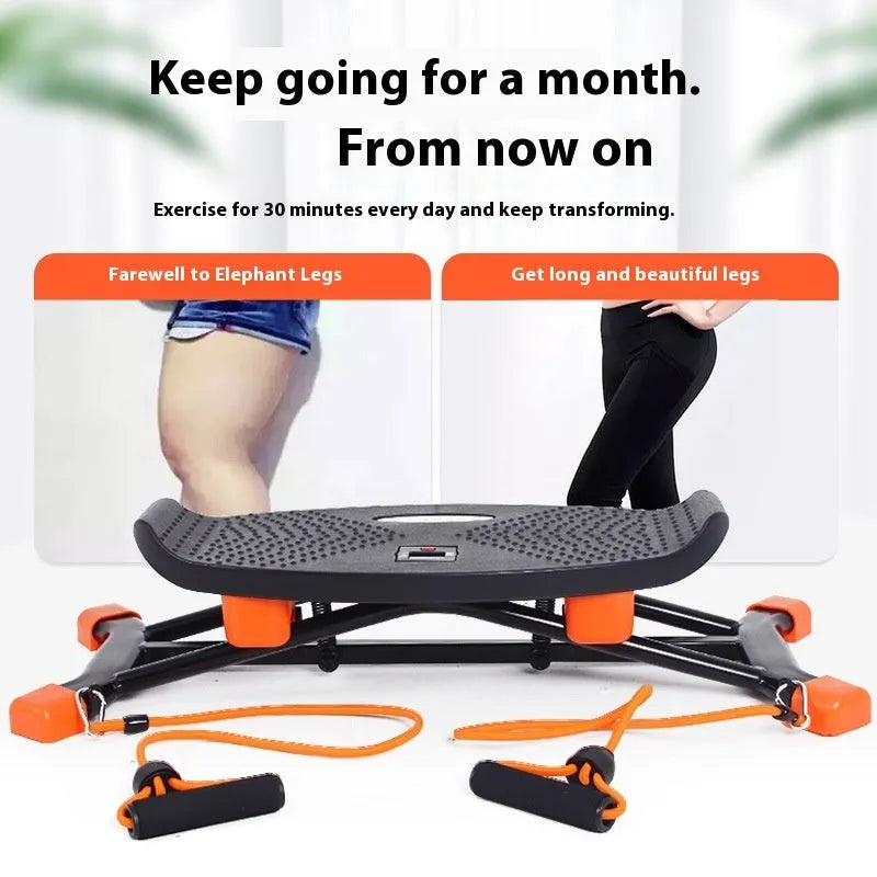 Black mini fitness skiing machine with elastic hand straps for home indoor exercise