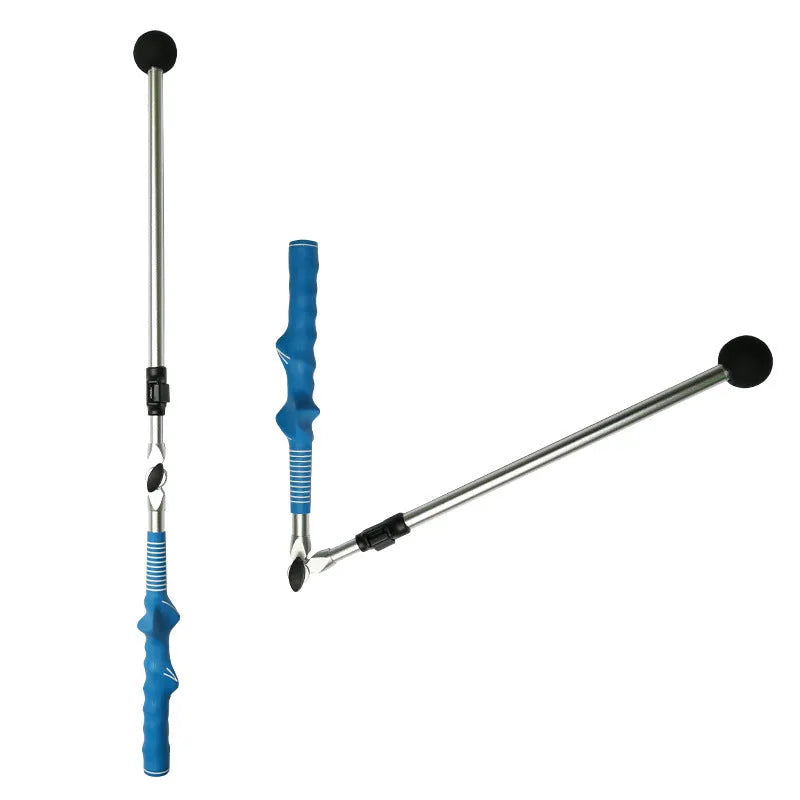 Golf folding swing trainer with aluminium shaft and rubber grip extended to 110cm, black colour