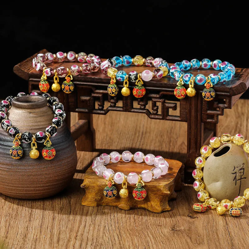 Handmade glass coloured glaze swallowing gold beast heart bracelet with 10mm charm