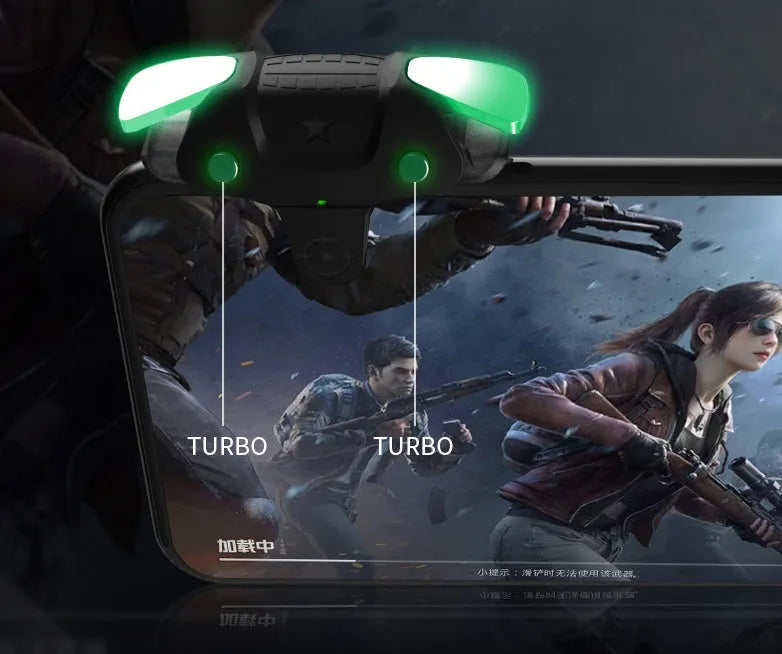 Black F5 mobile game controller for smartphones showing joystick and buttons.
