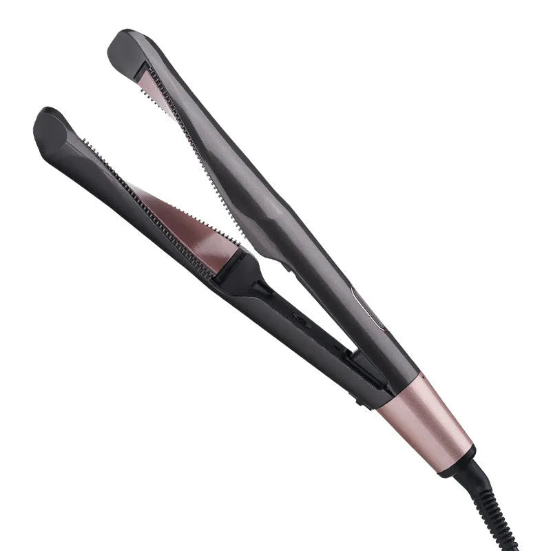 2-in-1 hair straightener and crimper with LCD screen and adjustable temperature dial, black colour, UK plug