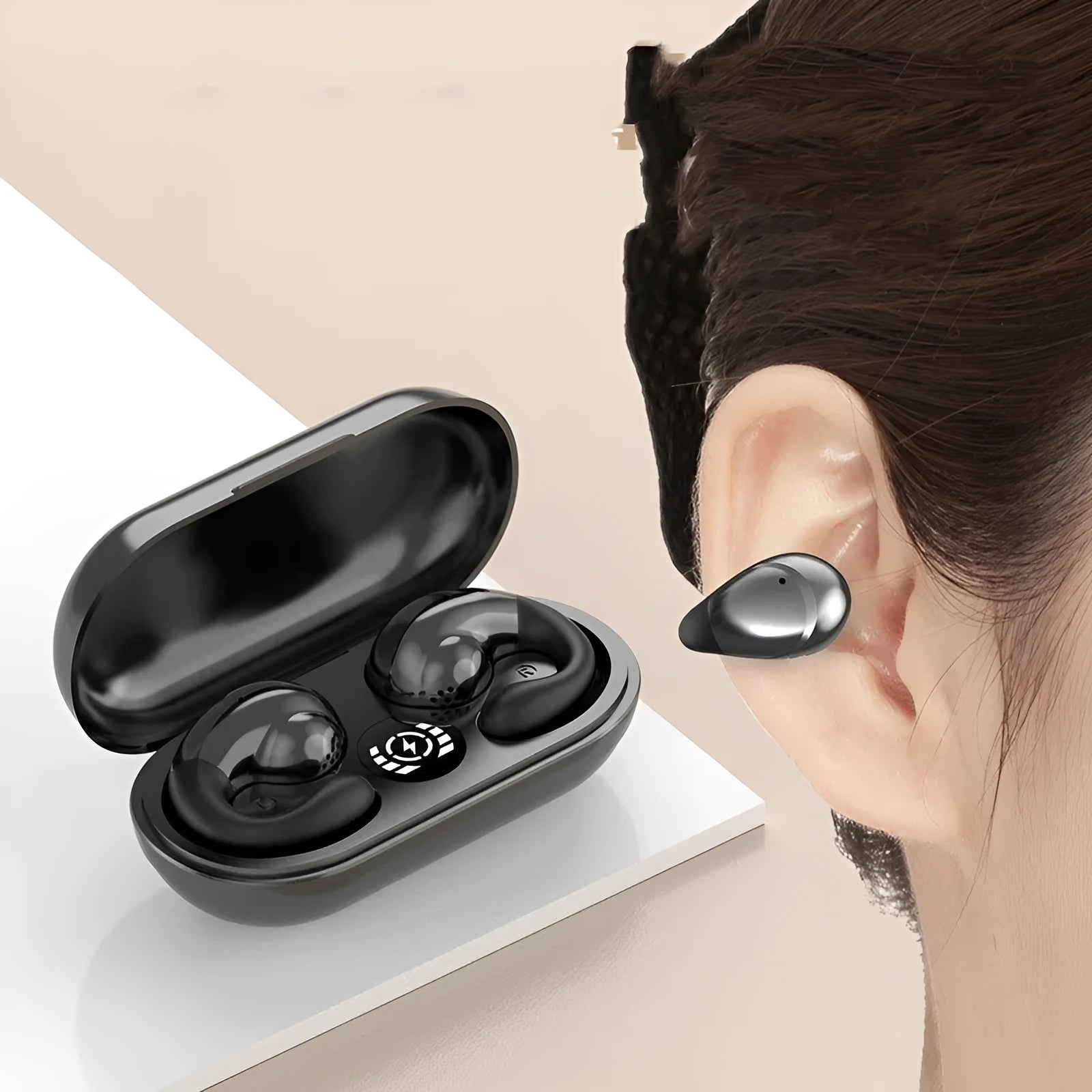 Wireless Bluetooth sports headphones with ear clip design in multiple colour options.