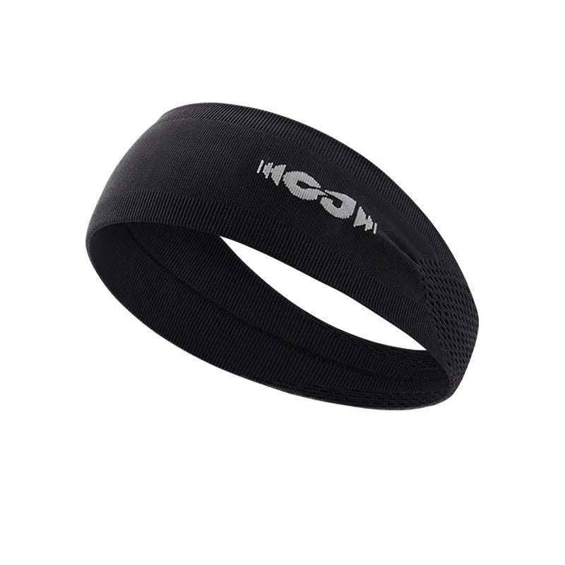 Seamless knitted exercise hair band in black, grey and blue colours for sports.