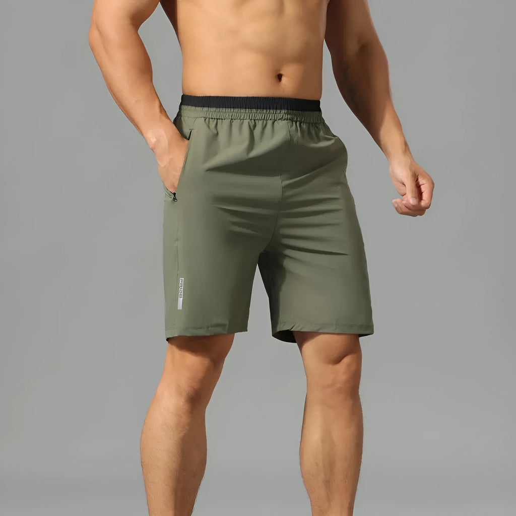 Men's loose-fitting ice silk quick-dry cropped pants in Army Green colour, shown from side view