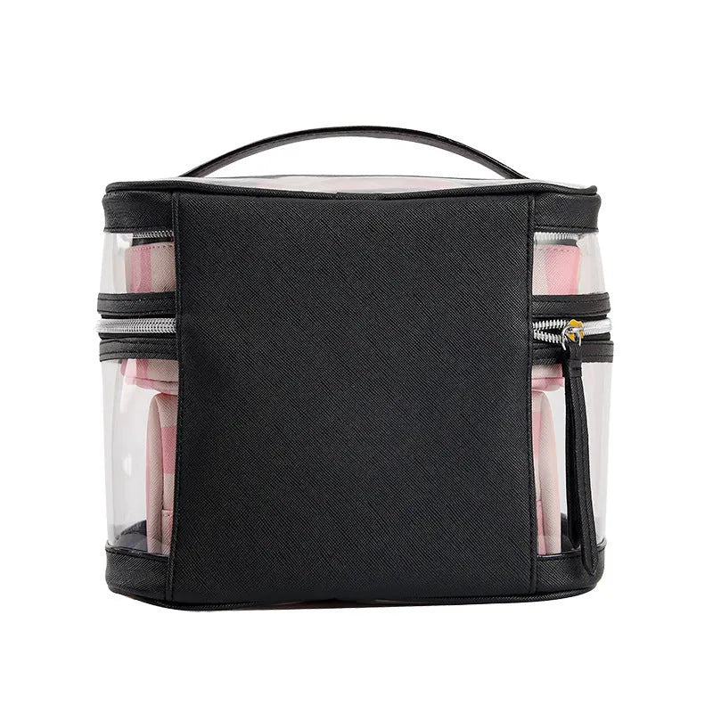 Buggy Bag multifunctional folding makeup kit in pink bold stripes with floral pattern