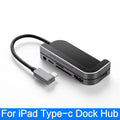 Silver aluminium grey USB-C 6-in-1 docking station for iPad Pro tablets with HDMI port.