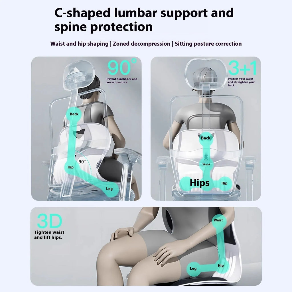 Grey lumbar support cushion with Japanese-style design for office or car seat.
