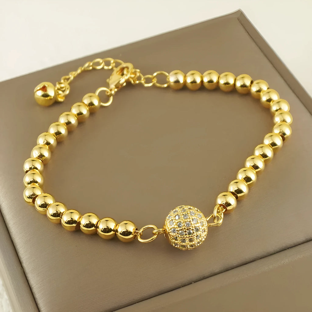 Arabic style copper bracelet with heart-shaped design and zircon stone details for women