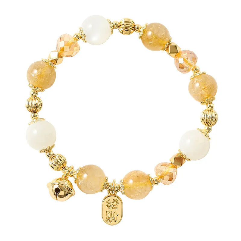 Gold rutilated quartz crystal bracelet in Lucky Fortune colour with Korean style design