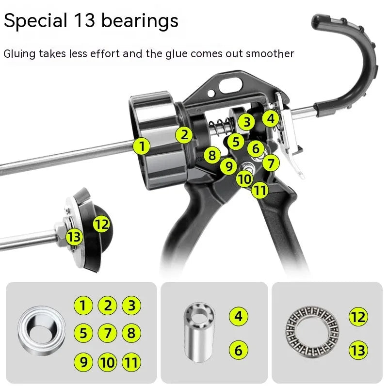 13 bearing automatic adhesive breaking glass glue gun in aluminium alloy construction
