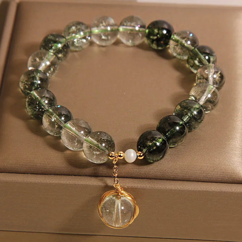 Natural chorite crystal bracelet with green phantom quartz winding transfer beads for women