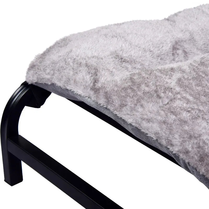 Folding steel frame dog camp bed with mesh platform and removable mattress