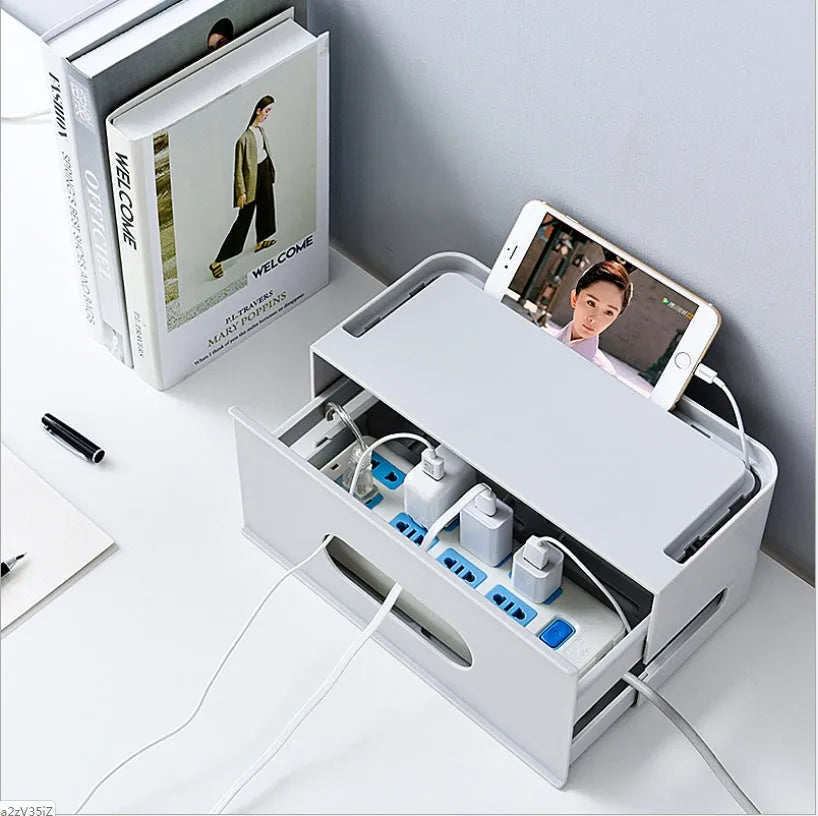 Plastic wireless router storage box in grey and white colour options