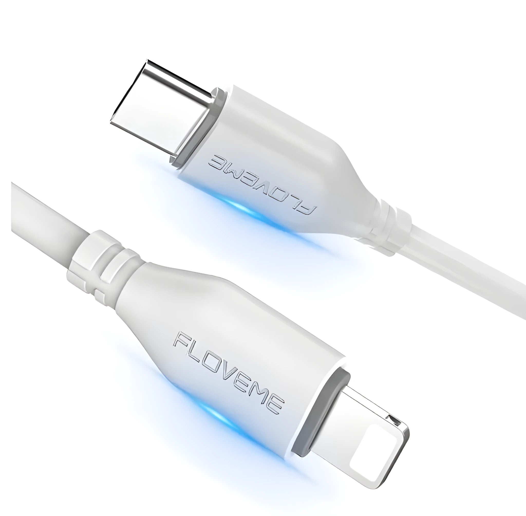White braided USB-C to Lightning charging cable for iPhone shown at 1 metre length.