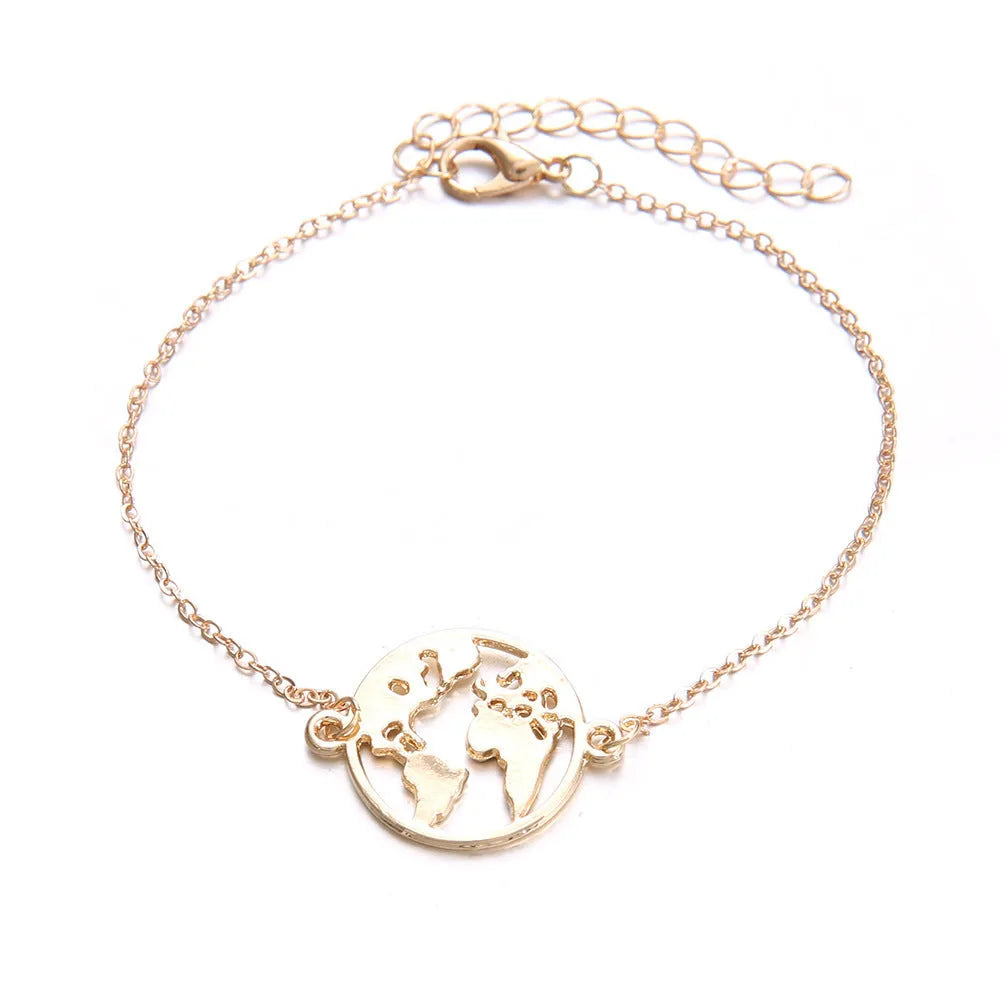 Three heart-shaped aircraft map charm bracelets with electroplated finish in bohemian style