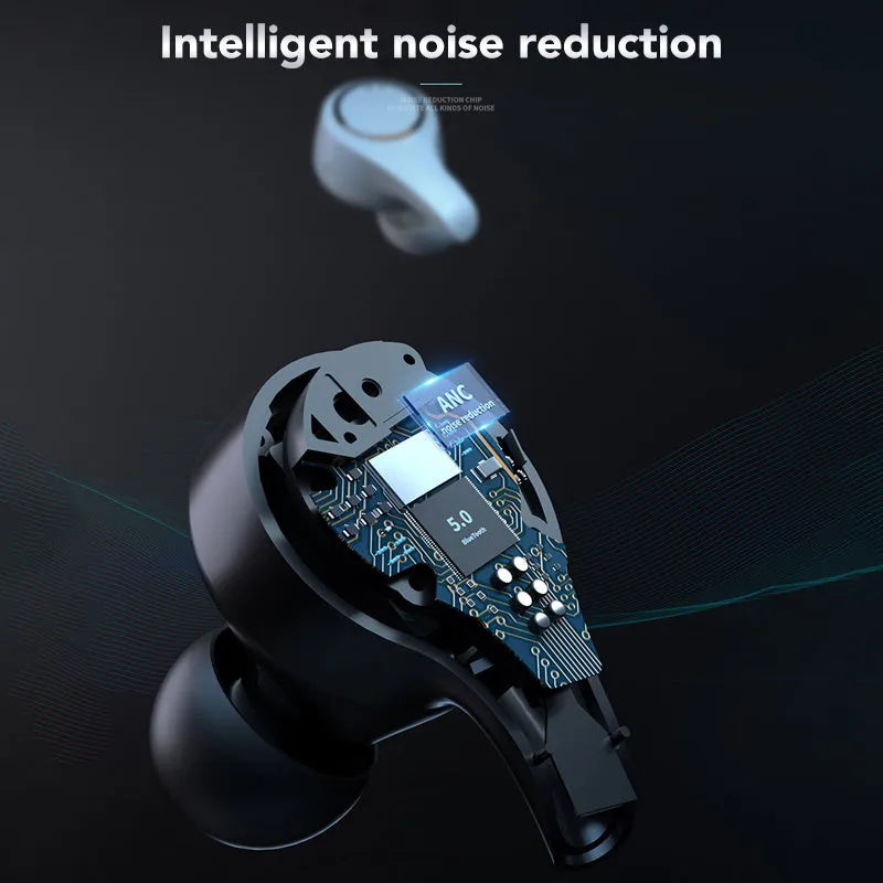 Black ANC Active Noise Cancelling Bluetooth headset with earplug design