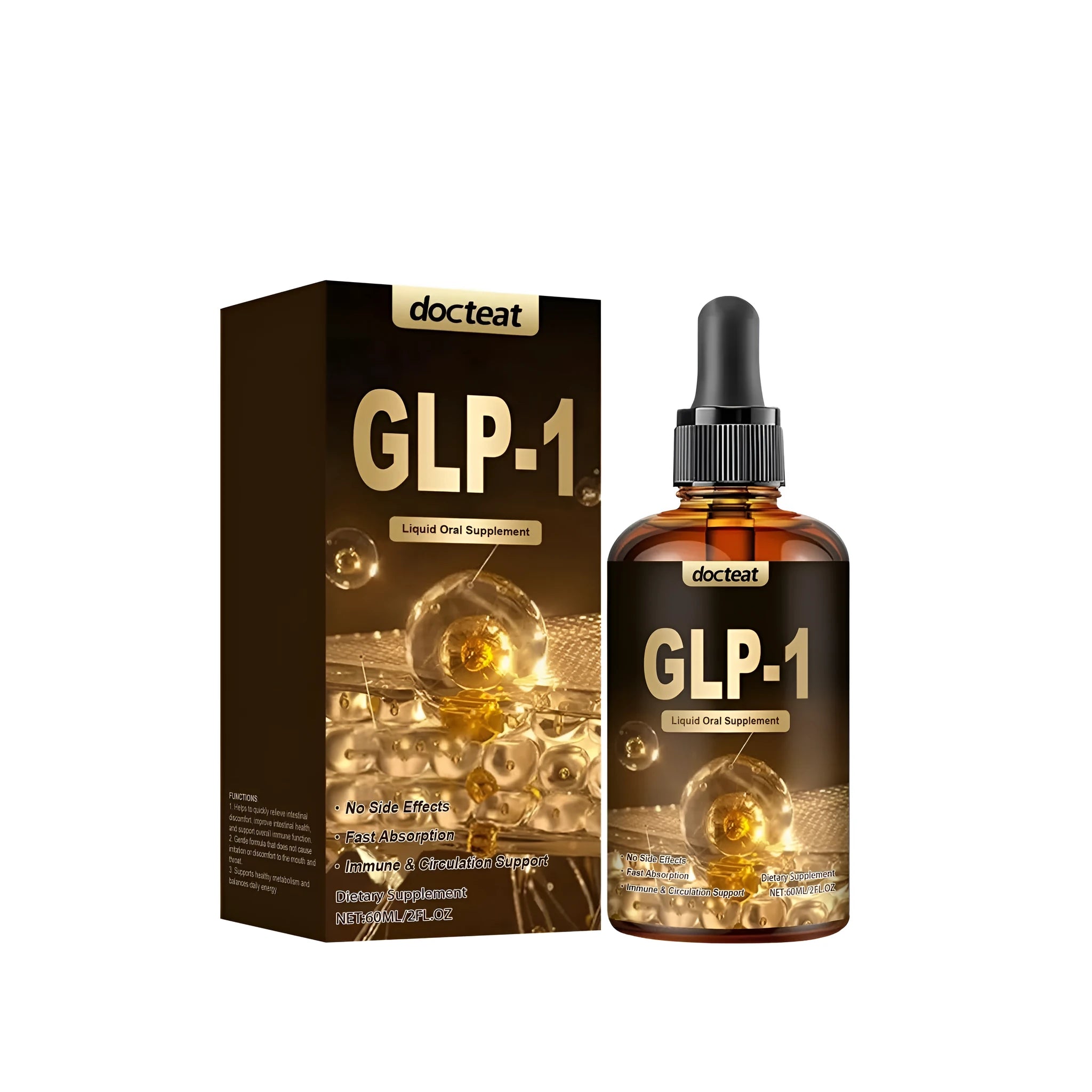 60ml dropper bottle of clear liquid intestinal health promotion supplement droplets.