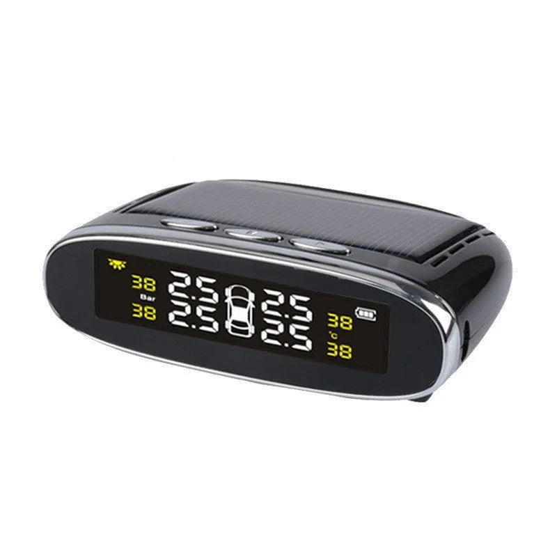 Elliptical display tyre pressure monitor with USB solar charging for cars, ABS sensor