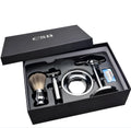CSB double edge safety razor shaving set with badger hair brush and chrome stand