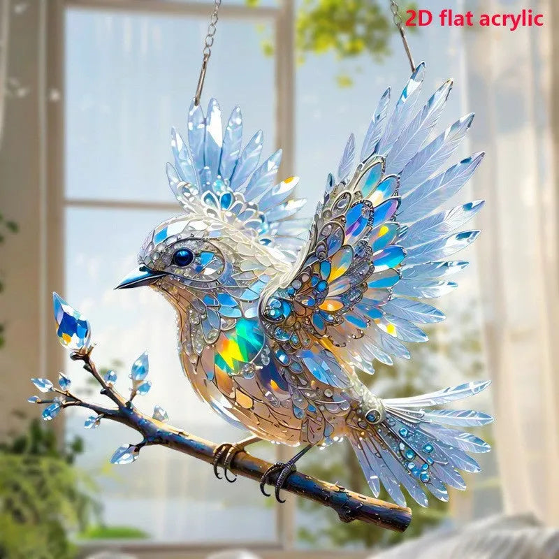 Acrylic bird pendant decoration with colourful cartoon design and UV printing