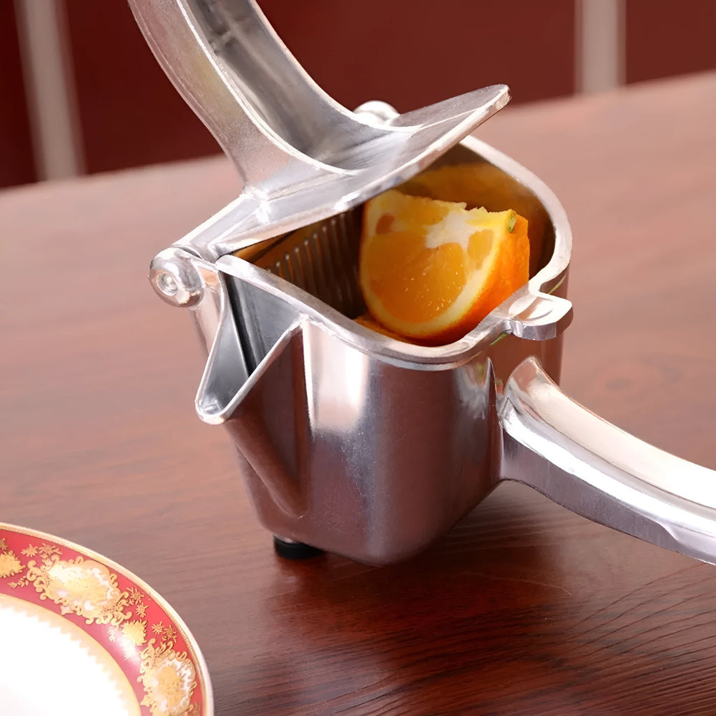 Silver heavy duty lemon squeezer with extra large bowl and lever press mechanism