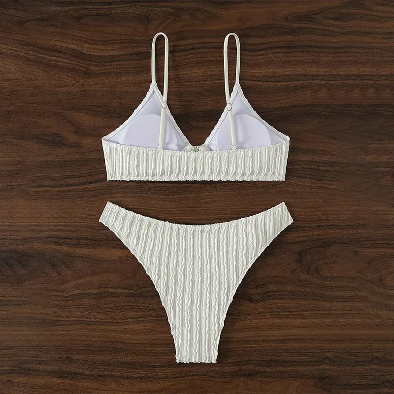 White women's V-neck sleeveless swimsuit with beach split shorts for swimming