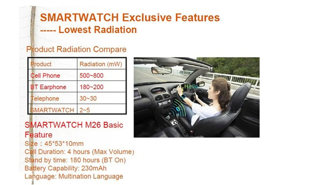 Bluetooth sports watch in black, white, or blue colours compatible with iPhone and Android smartphones