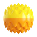 Blue rubber dog ball with spiky texture for dental cleaning and squeaky sounds