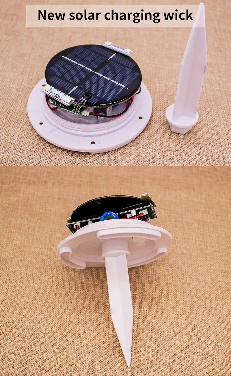 Remote control LED ball-shaped lawn lamp lit up with multi-colours on a garden patio.