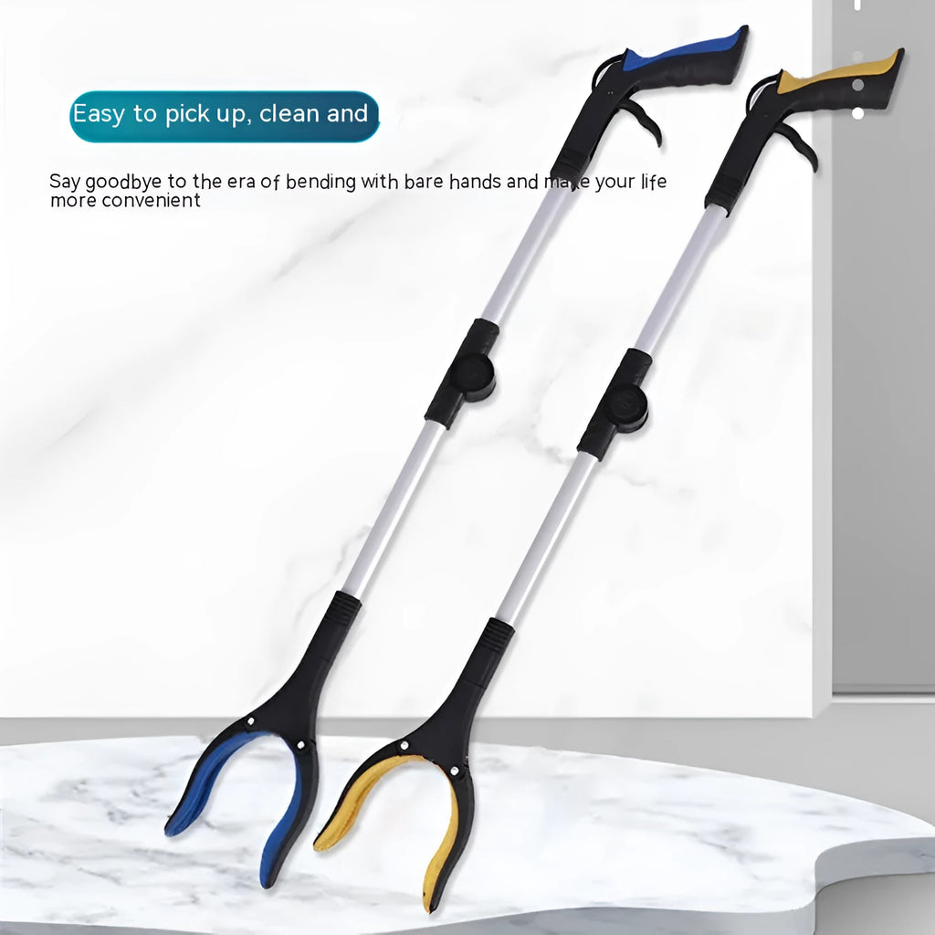 Foldable aluminium garbage clamp extended to 80cm with magnet sucker attachment and blue handle