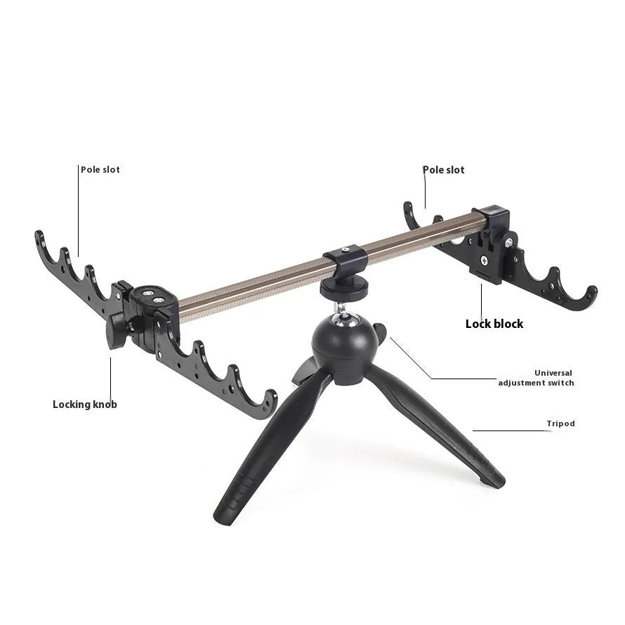 Silver aluminium tripod ice fishing rod holder bracket on ice.