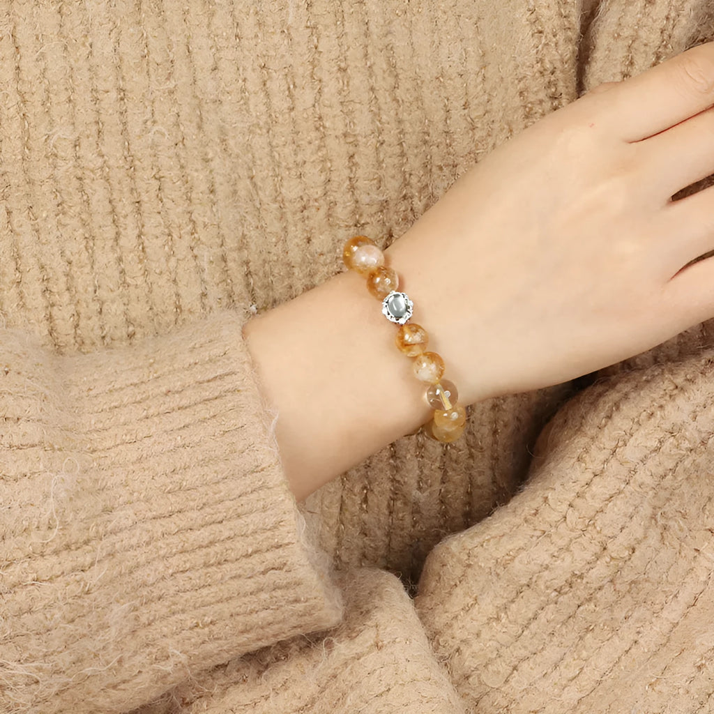 Citrine crystal bracelet with 10mm geometric beads in unisex design
