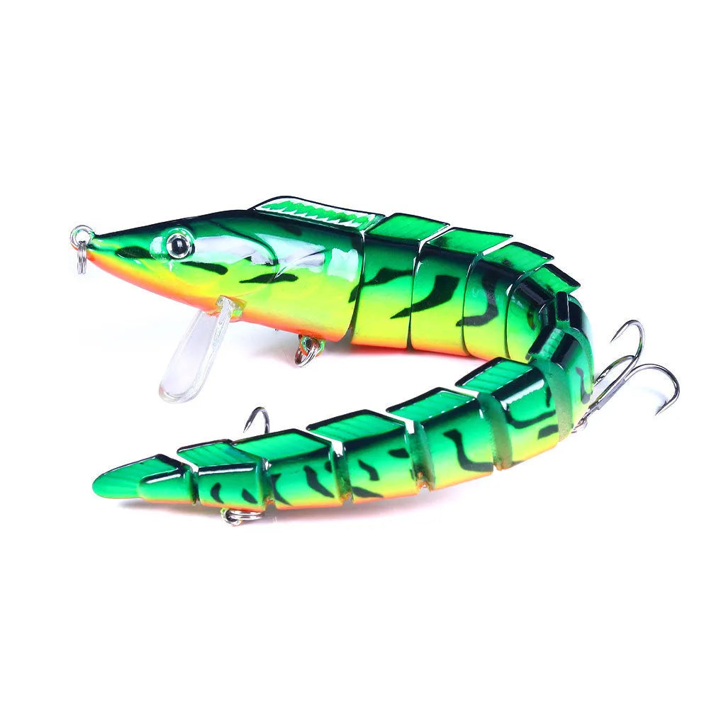 Multi-section simulated fish loach fishing lure showing articulated design and size #2 hook