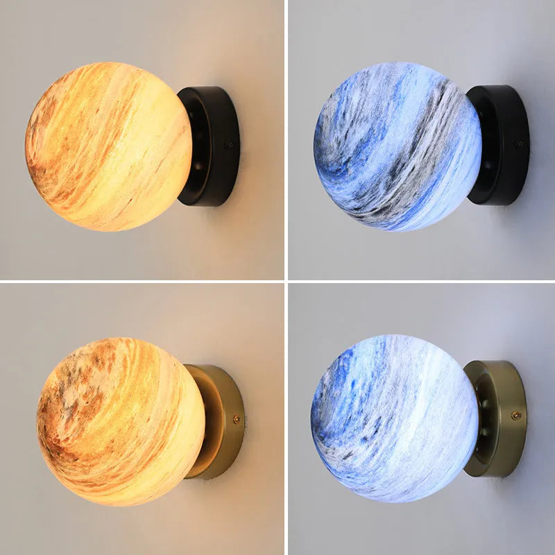 Planet Aisle simple wrought iron and glass bedside lamp with E27 lamp holder