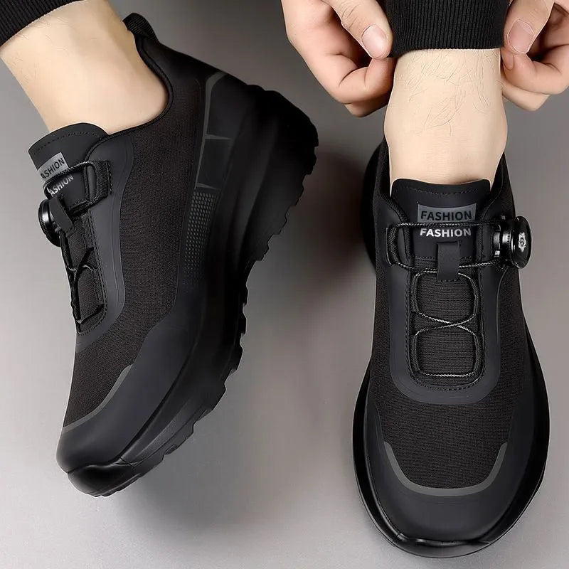 Thick bottom rotating button sneakers in army green with platform heel and front lace-up closure