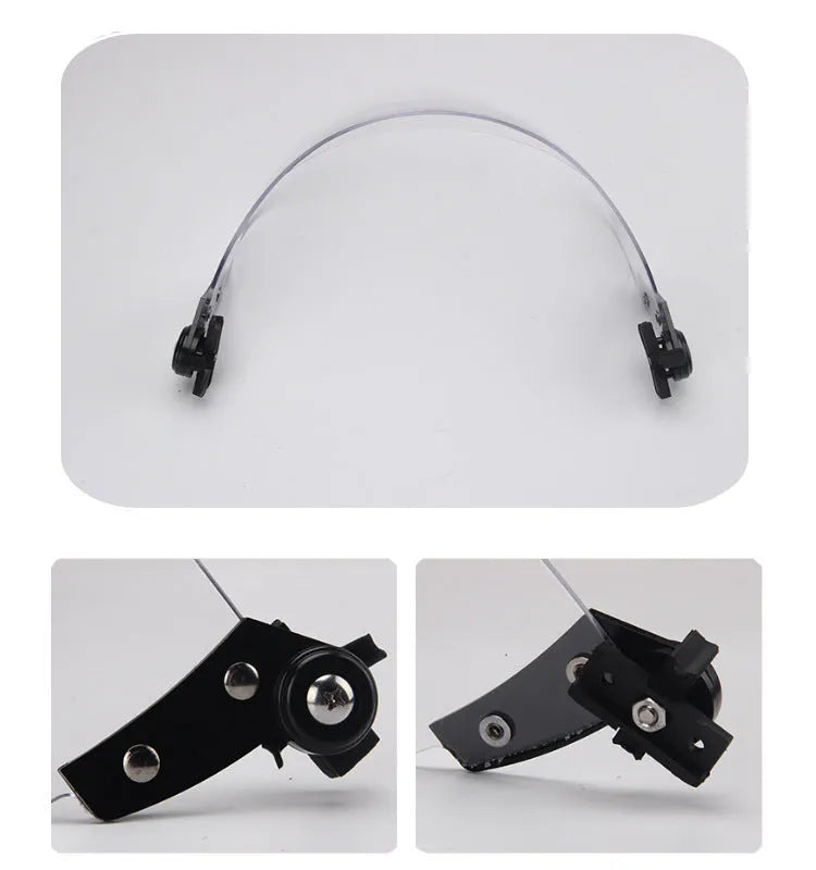 Transparent sports-style helmet visor with windproof lens, showing 30x15cm size and clear frame.