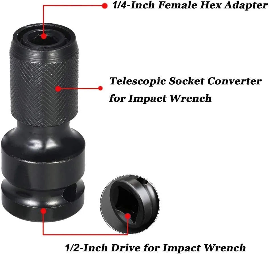 Hexagonal handle scaling bit holder with telescopic sleeve for electric wrench socket adaptation