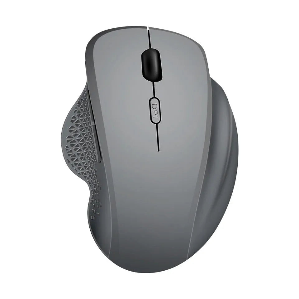 Grey and black rechargeable wireless optical mouse for laptops with USB charging cable
