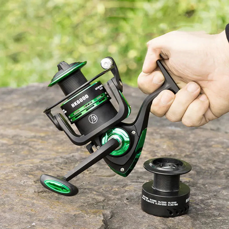 Hunting King Metal Reel spinning fishing reel with metal folding handle and double wire cups