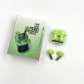 YX06 transparent wireless TWS headphones in black, green, orange, and white colours with charging case