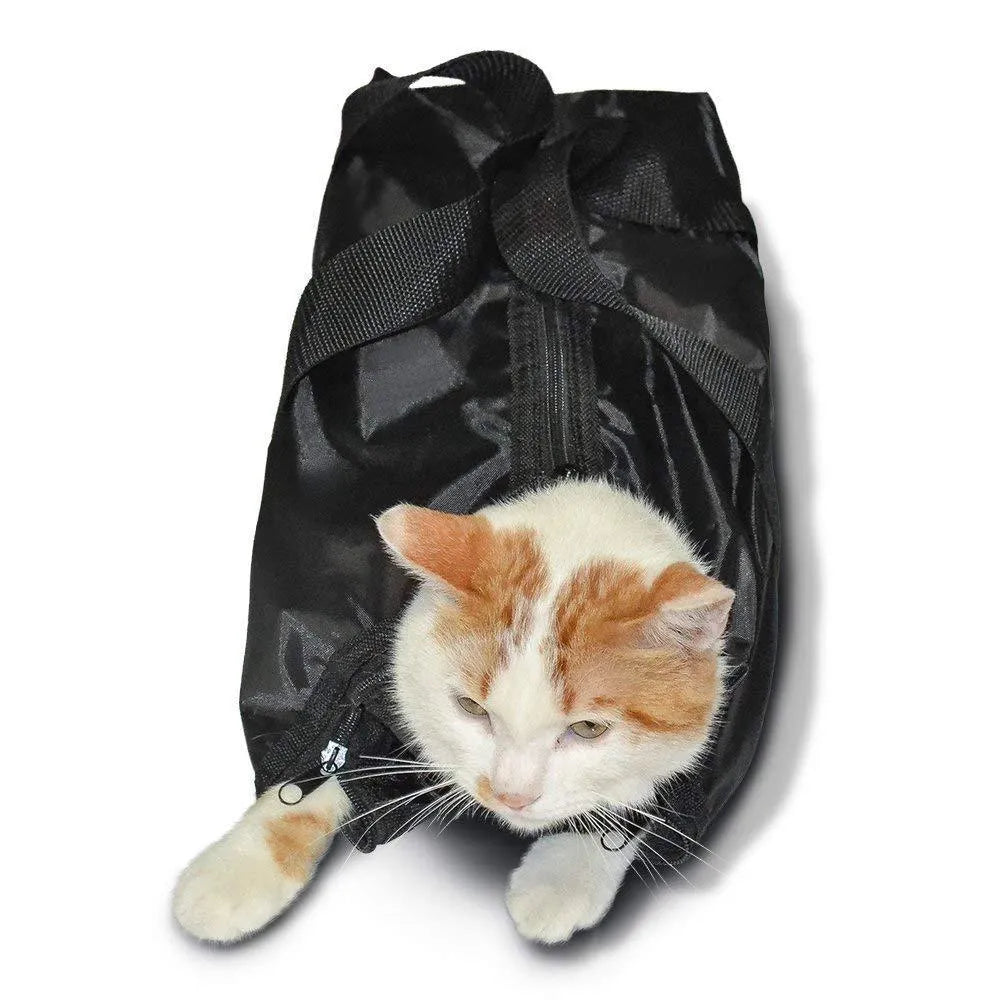 Black anti-scratch cat cleaning bag made from 420D PU Oxford fabric showing folded and expanded states